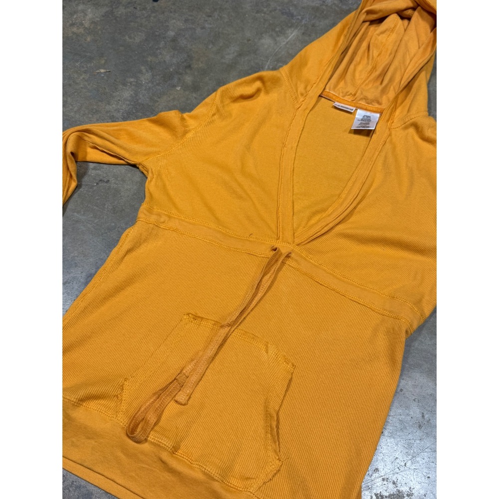 No Boundaries Ribbed Hoodie Fresh Womens XL Papaya Orange V-Neck Tie Front - Picture 7 of 10